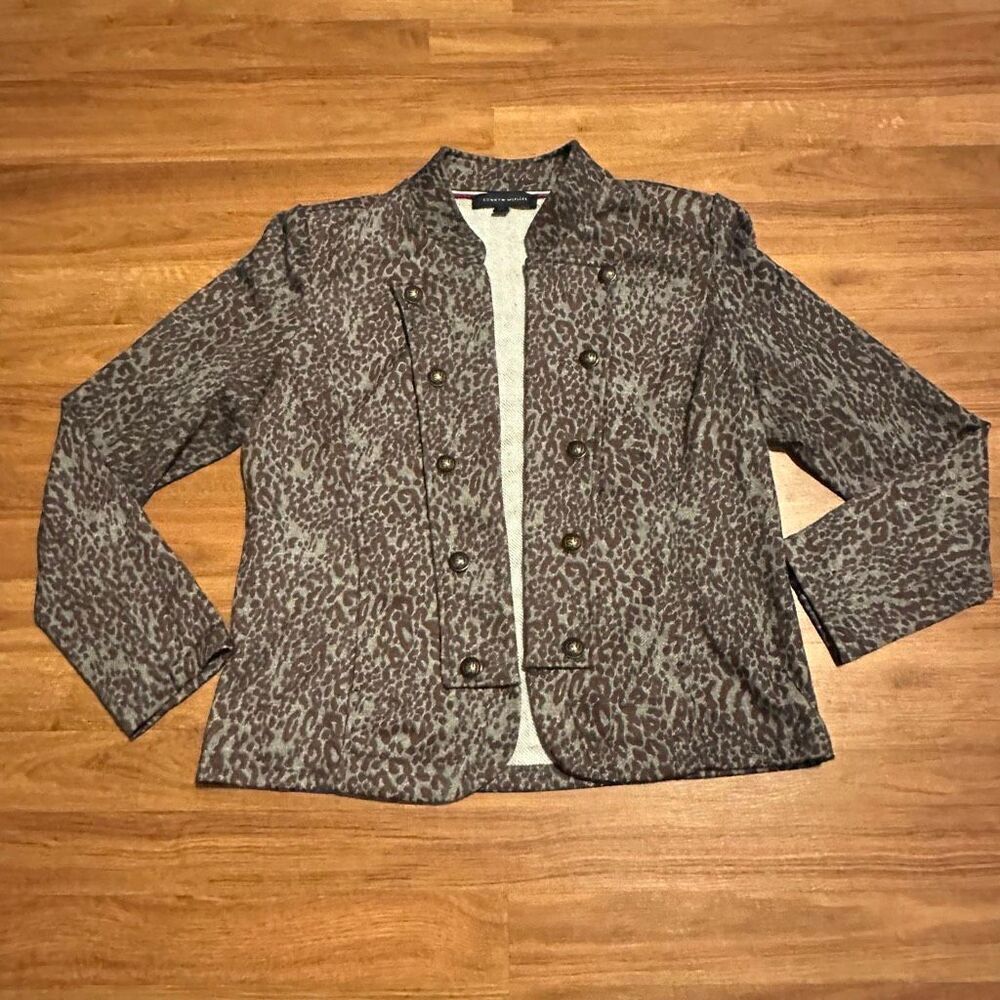 Tommy Hilfiger Gray and Brown Animal print Open Front Blazer jacket | Women Size